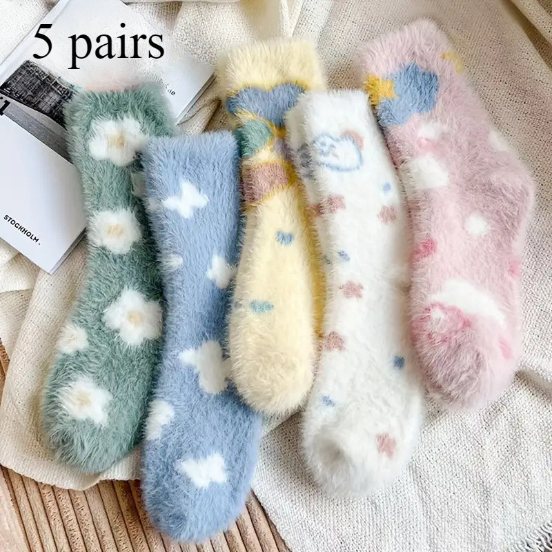 5 pairs cartoon cloud plush socks cute and warm fleece socks for women long stockings and tights ... | Temu Affiliate Program