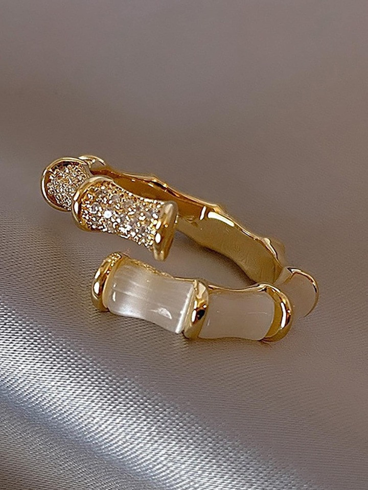 1 pieza Anillo abierto atractivo ópalo & zirconia cúbica adorno para mujeres para regalo | SHEIN