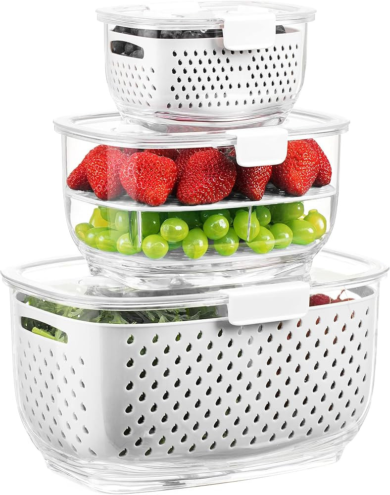 LUXEAR Fresh Produce Vegetable Fruit Storage Containers 3Piece Set, BPA-free Fridge Storage Conta... | Amazon (US)