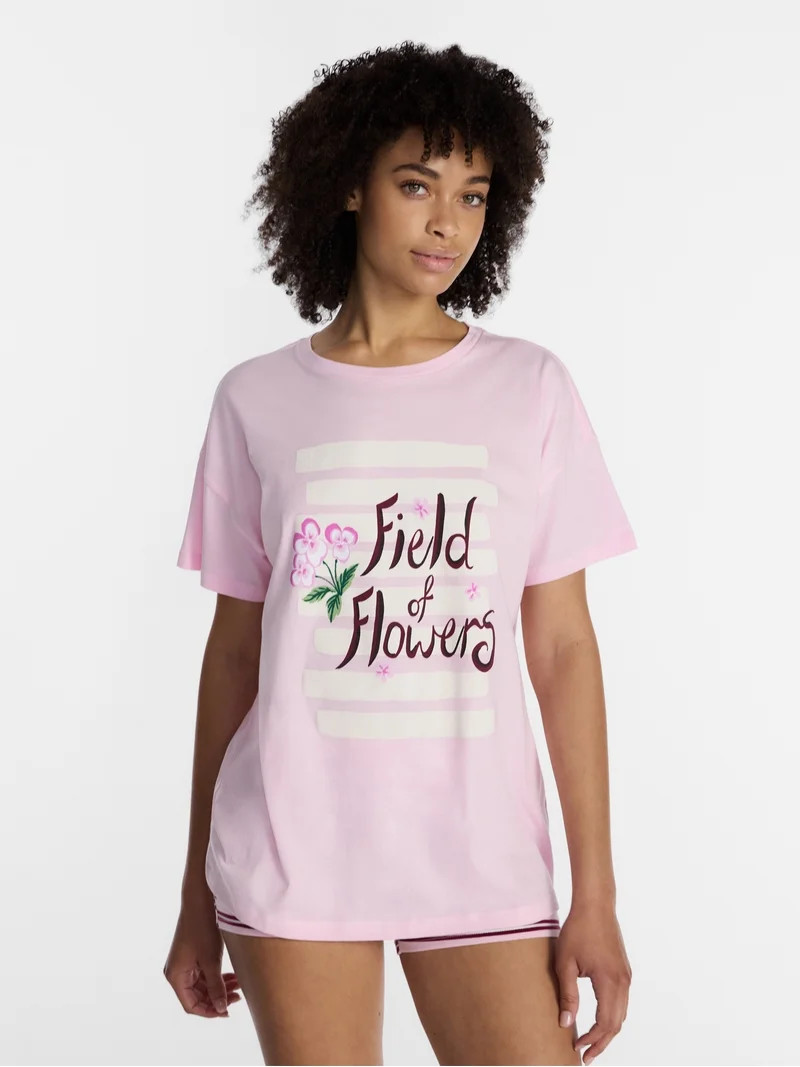 No Boundaries Sleepwear Oversized Graphic Cotton Tee, Women\u2019s and Women\u2019s Plus XXS-3X | Walmart (US)