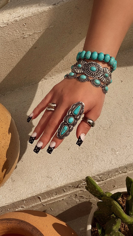 Miss Lola | Mabely Silver Turquoise Statement Bracelet | MISS LOLA