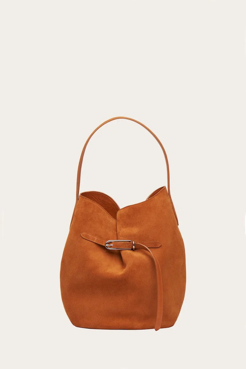 Belted Bucket Bag Large Cinnamon Suede | LITTLE LIFFNER