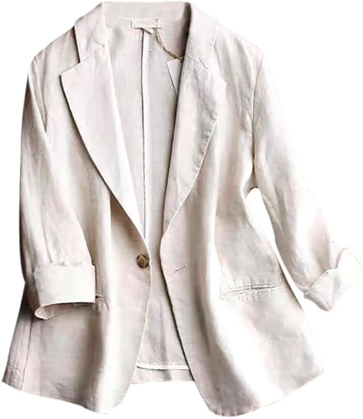 IDEALSANXUN 2024 Linen Blazer Women 3/4 Sleeve Lightweight Spring Summer Blazer Jackets | Amazon (US)