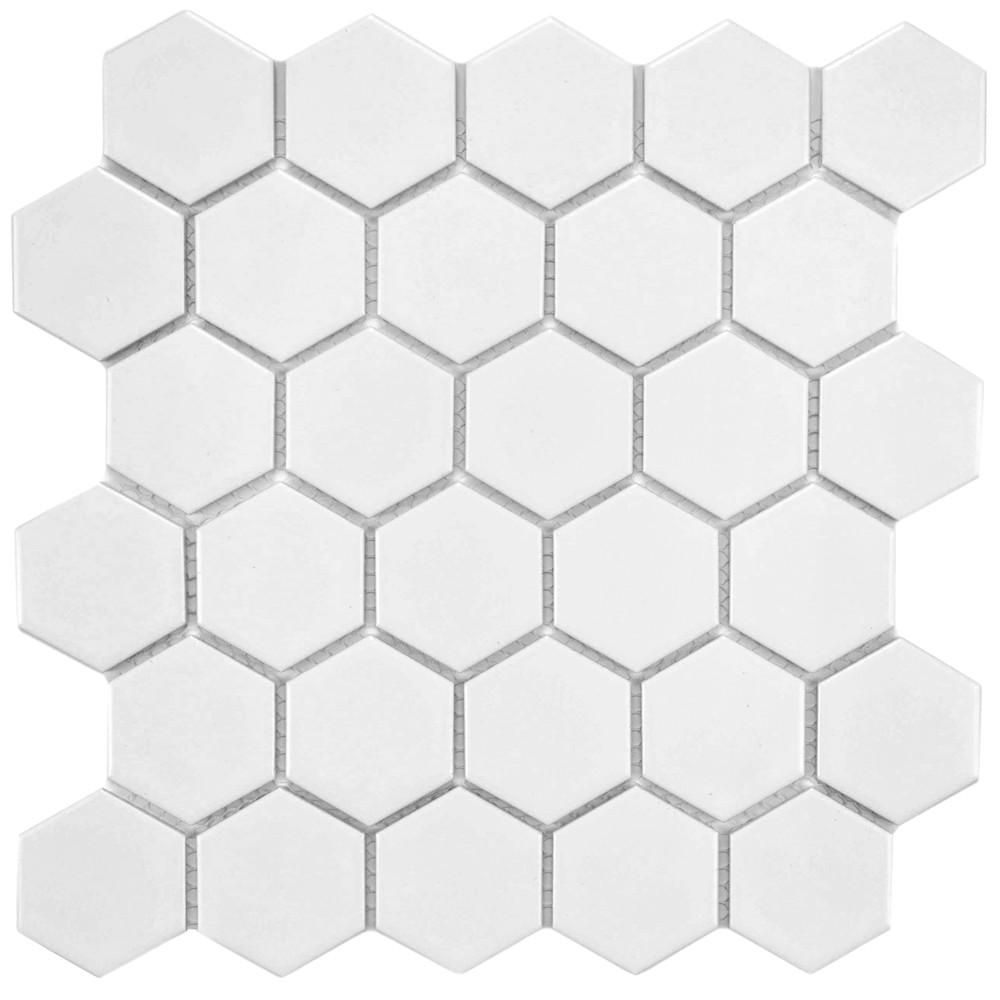 Metro Hex 2 in. Matte White 10-1/2 in. x 11 in. x 6 mm Porcelain Mosaic Tile (8.21 sq. ft. / case) | The Home Depot