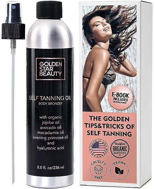 Self Tanner - Sunless Tanning Oil, Organic Spray Tan w/Hyaluronic Acid and Latex Gloves & Booklet... | Amazon (US)