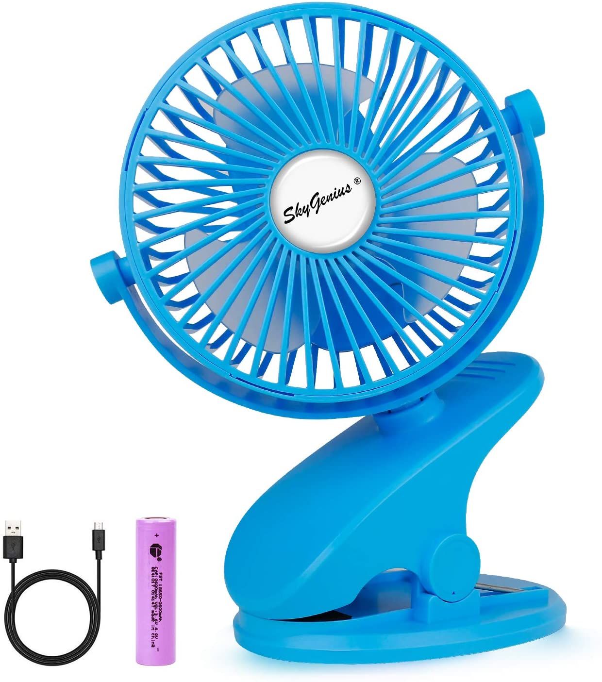 SkyGenius Battery Operated Clip on Fan USB Rechargeable Baby Stroller Fan Mini Desk Fan, Blue | Walmart (US)