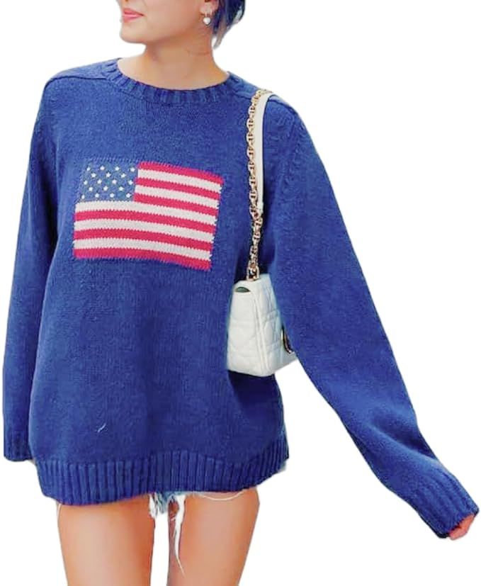 Y2K Vintage Loose Sweaters Long Sleeve Round Neck Striped Print 90s Aesthetic Pullovers Streetwea... | Amazon (US)