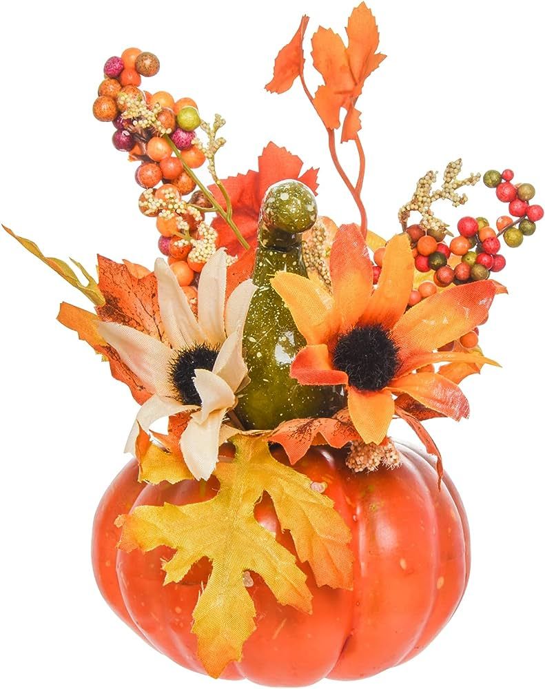 Mini Artificial Pumpkin with Flower and Maple Leaf Outdoor Halloween Autumn Thanksgiving Tables C... | Amazon (US)