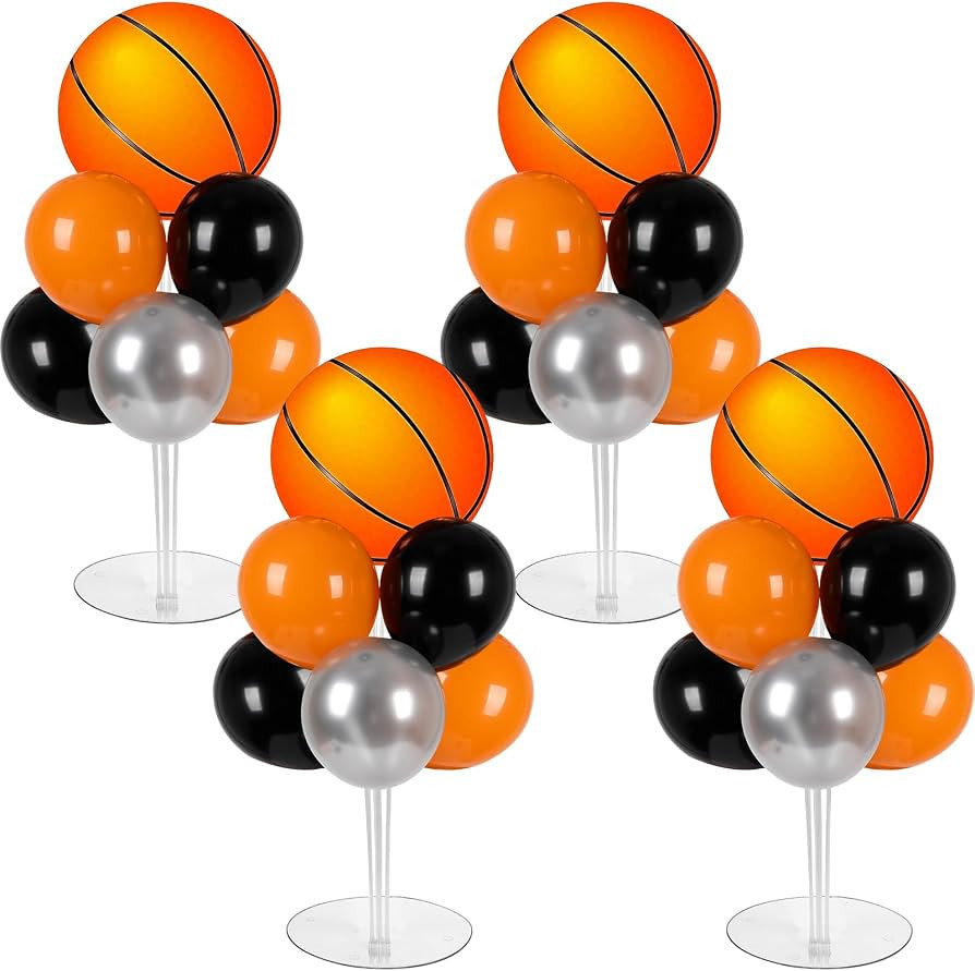 4 Sets Basketball Party Balloons Stand Kit with Basketball Foil Balloons Sport Theme Party Ball B... | Amazon (US)