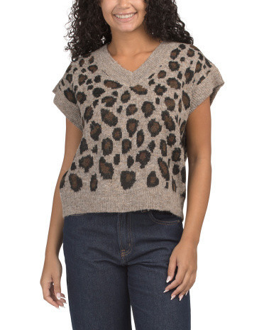 Wool Blend Leopard Sweater Vest for Women | Polyester/Nylon/Wool | Marshalls