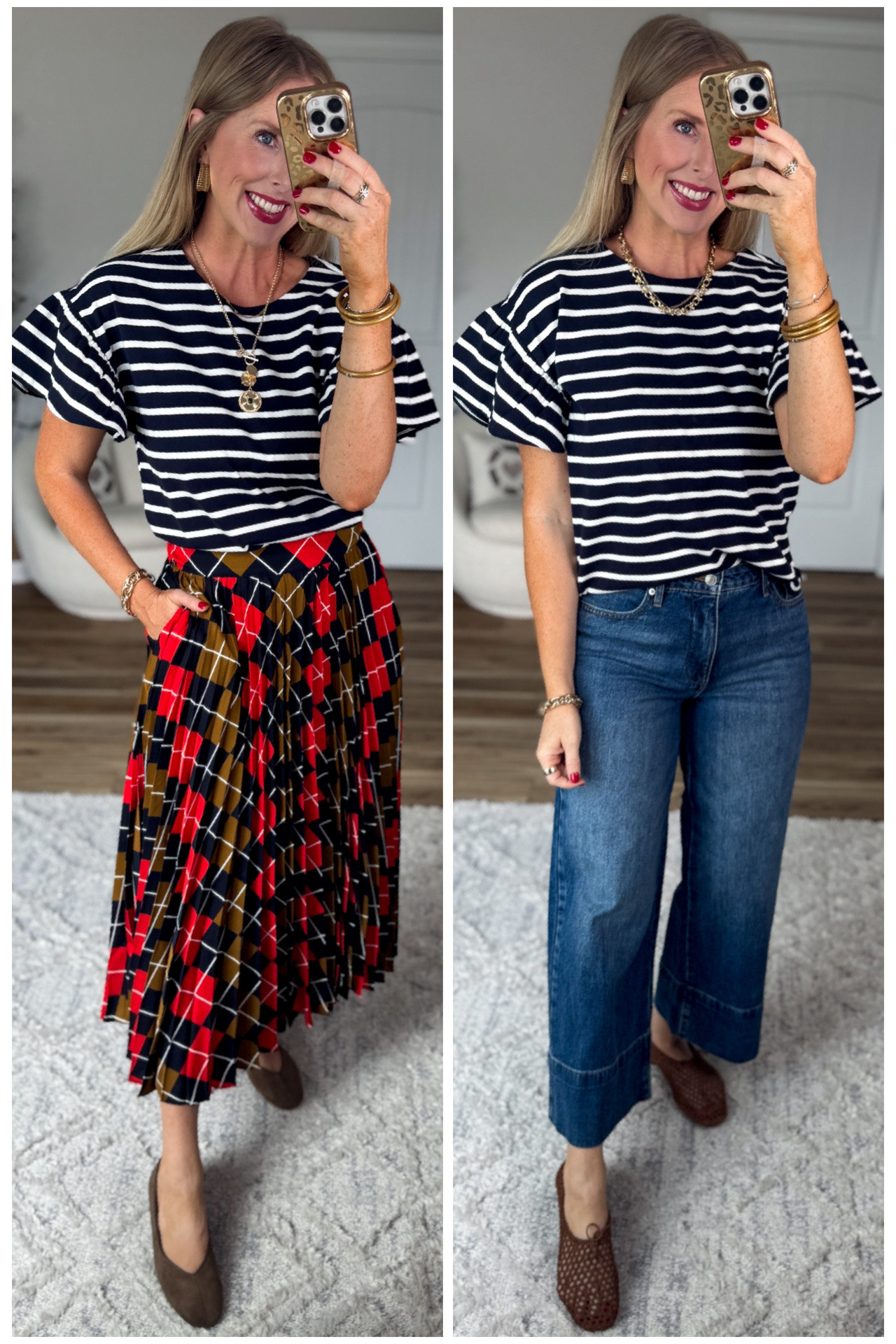 2 ways to wear this striped tee with flutter sleeves from Walmart!

#LTKootd