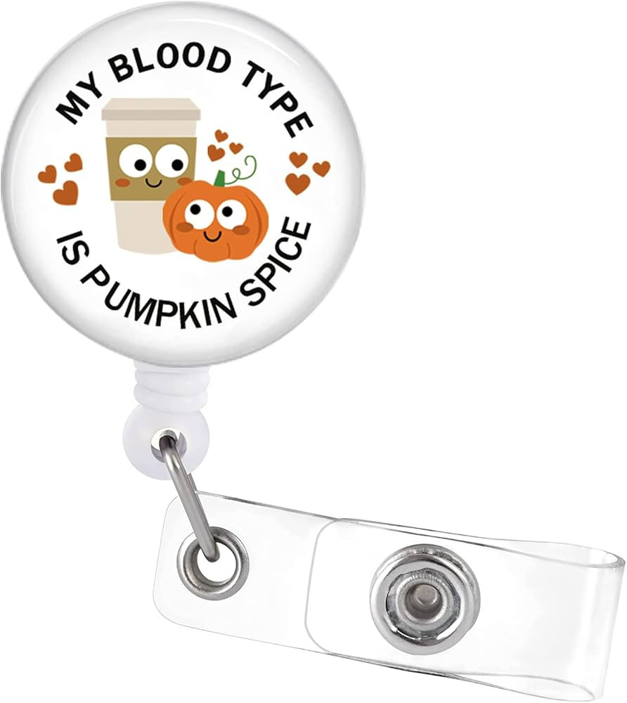 Fall Badge Reel Retractable ID Clip My Blood Type is Pumpkin Spice Funny Phlebotomy Phlebotomist ... | Amazon (US)