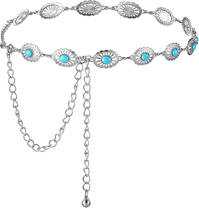 KALIONE Western Turquoise Concho Waist Belts Metal Chunky Country Cowgirl Belts Adjustable Boho C... | Amazon (US)