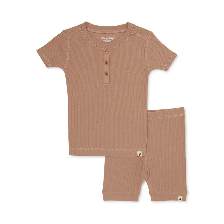 easy-peasy Toddler Unisex Organic Short Sleeve Top and Shorts Pajama Set, 2-Piece, Sizes 12M-5T -... | Walmart (US)