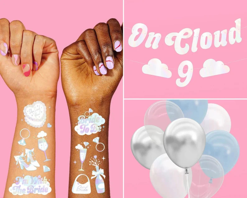 Xo, Fetti Bachelorette Party Decorations Cloud Nine Bundle 28 Pcs, Tattoos, Banner, Balloons Bach... | Etsy (US)