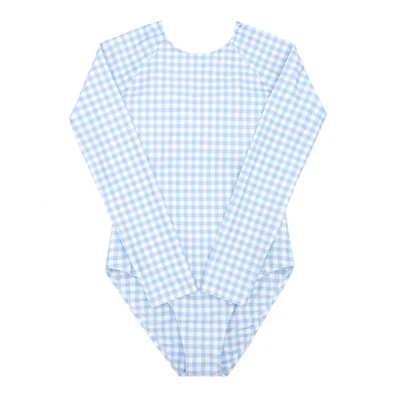 womens oasis blue gingham rashguard one piece | minnow