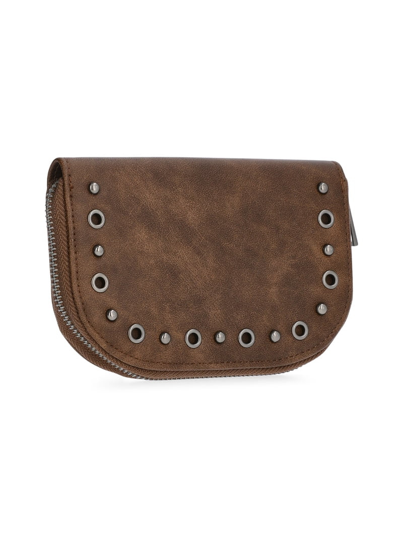 No Boundaries Women's Fashion Moto Rounded Wallet, Brown | Walmart (US)