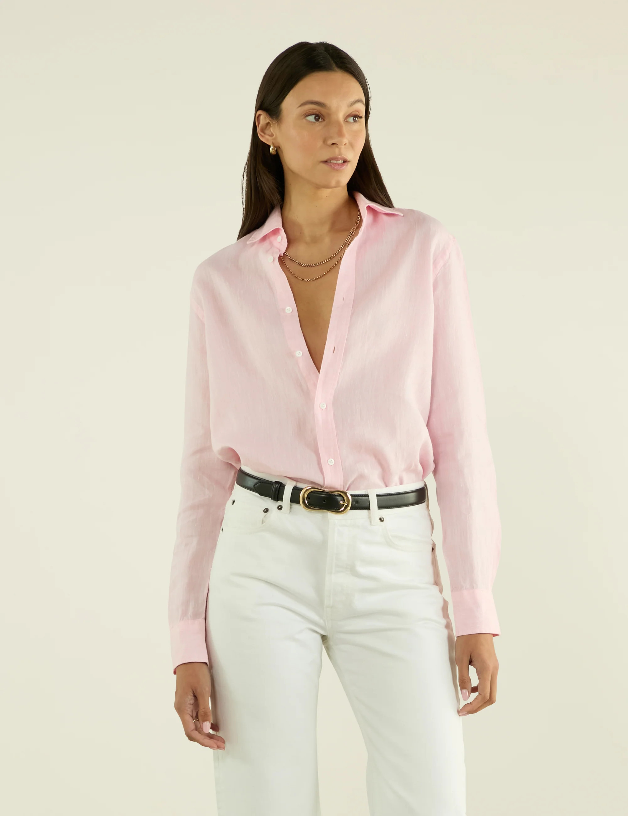WNU Women's Pink Linen Boyfriend Shirt | With Nothing Underneath | With Nothing Underneath