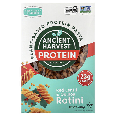 Ancient Harvest, Plant-Based Protein Pasta, Red Lentil & Quinoa Rotini, 8 oz (227g) | iHerb