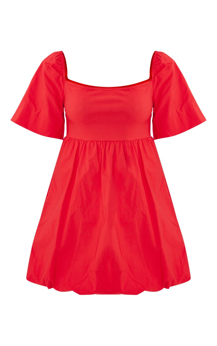 Red Puff Sleeve Square Neck Puffball Shift Dress | PrettyLittleThing US