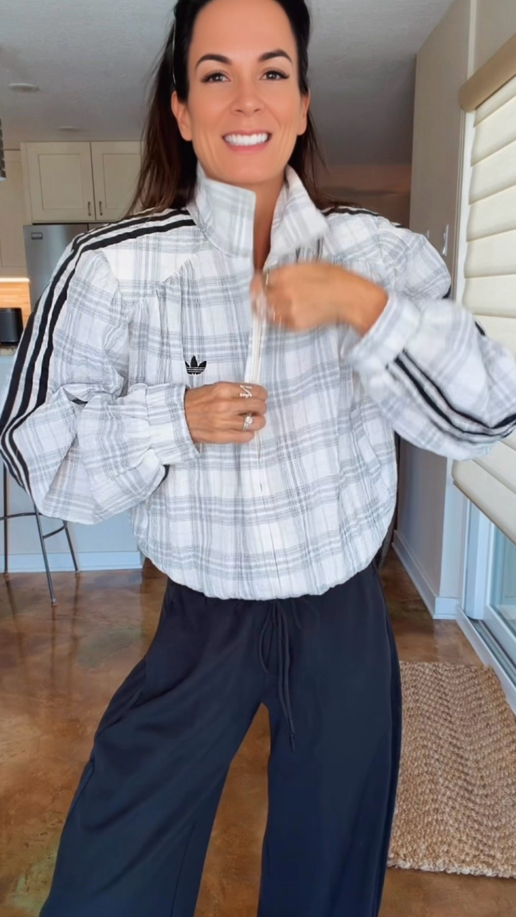 adidas understood the assignment… sporty, but make it fashion. 🤎

These all-new barrel pants may officially be the softest pants I’ve ever put on—and the subtle adidas stripes down the sides make them feel extra elevated. I paired them with a cropped tank and this plaid adidas jacket complete with shoulder pads, a mock neck and an adjustable hem you can cinch for more of a bubble shape.

Finished with adidas Mary Janes and my Dior sunnies because apparently we’re accessorizing for the gym now. 😂

#adidasstyle #SportyChic #BarrelPants #EverydayStyle #NicoleColee

#LTKootd #LTKdayinmylife #LTKgrwm