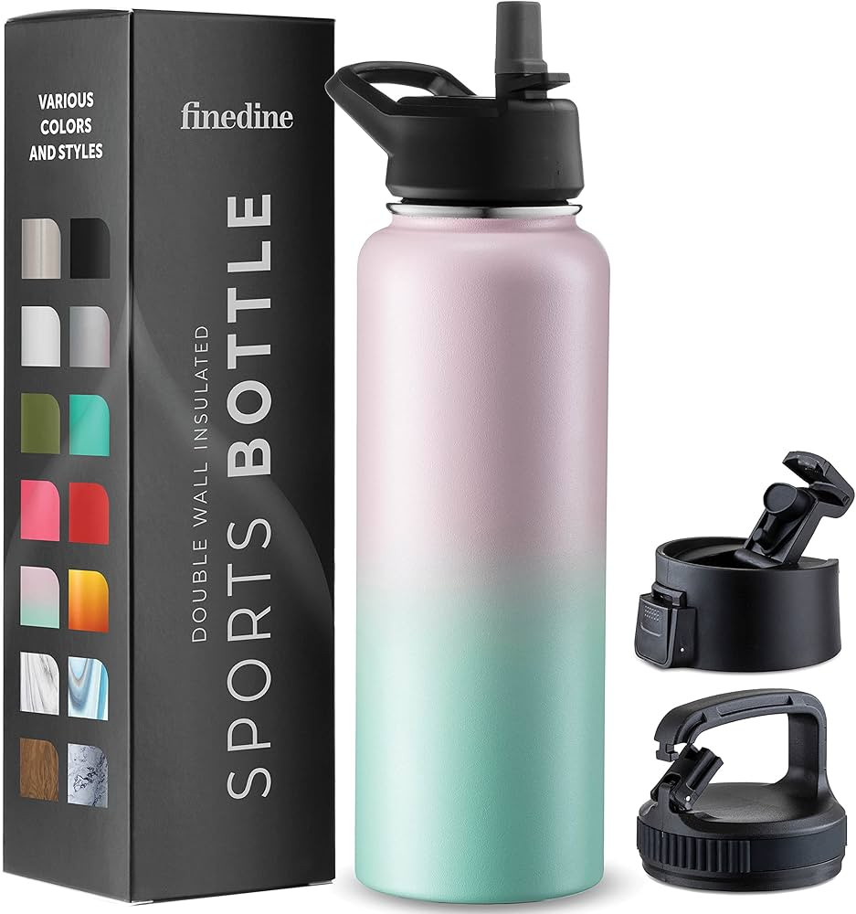 FineDine Insulated Water Bottles with Straw - 40 Oz Stainless Steel Metal Water Bottle W/ 3 Lids ... | Amazon (US)