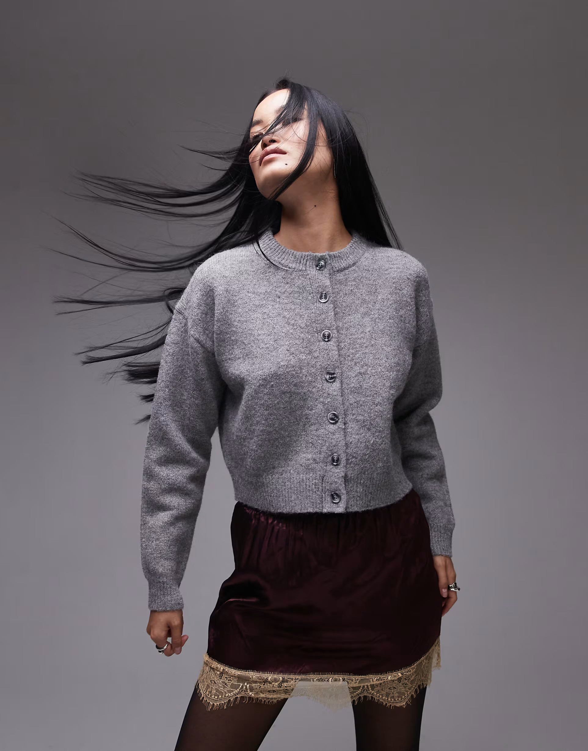 Topshop knitted ultimate micro cardi in grey | ASOS (Global)