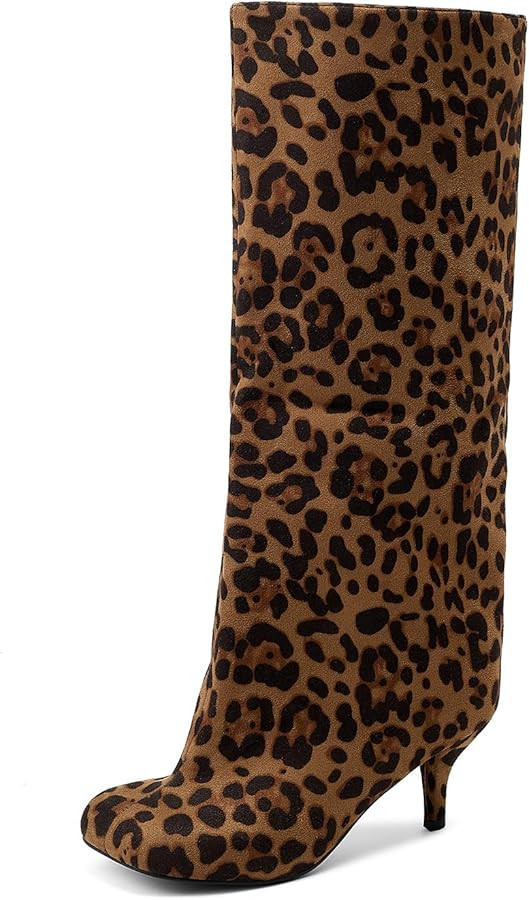 Nude Knee High Suede Boots for Women Square Toe Stiletto Heel Long Boots Wide Calf Pull On Tall B... | Amazon (US)
