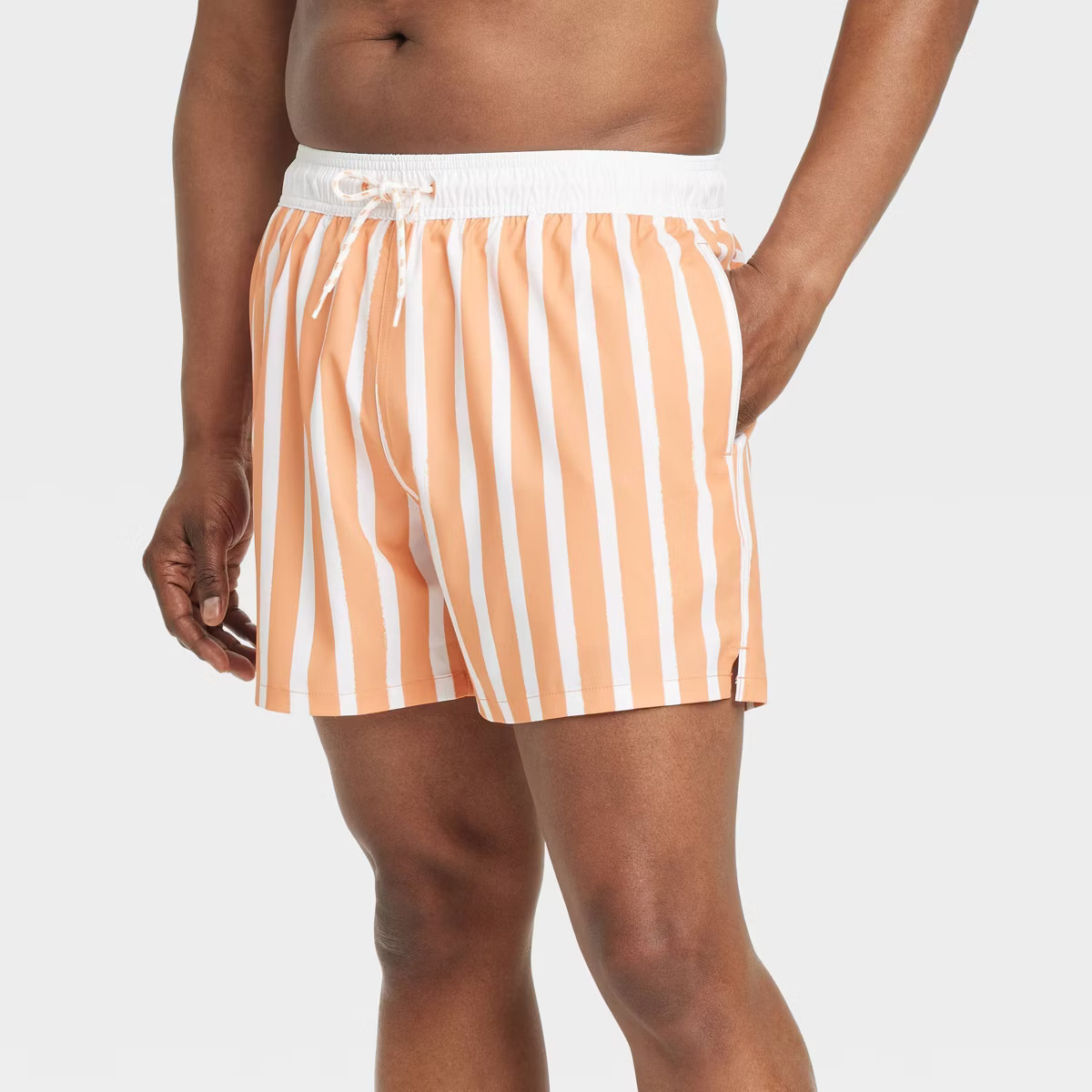 Men's 5'' Striped Swim Trunks - Goodfellow & Co™ Orange Stripe L: UPF 50+, Pull-On Waist, Knit ... | Target