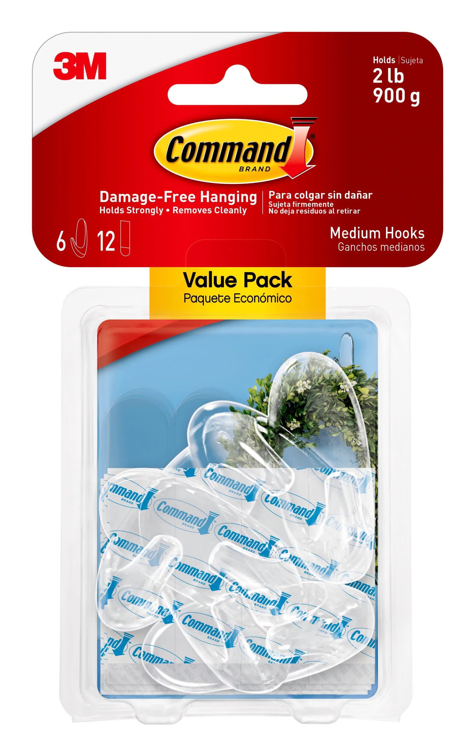 Command Clear Hooks, Medium, 6 Hooks, 12 Strips/Pack - Walmart.com | Walmart (US)
