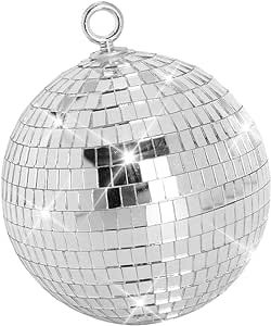Mirror Disco Ball, 6 inch Mirror Ball Silver Disco Party Stage Lightning Balls with Hanging Rings... | Amazon (US)