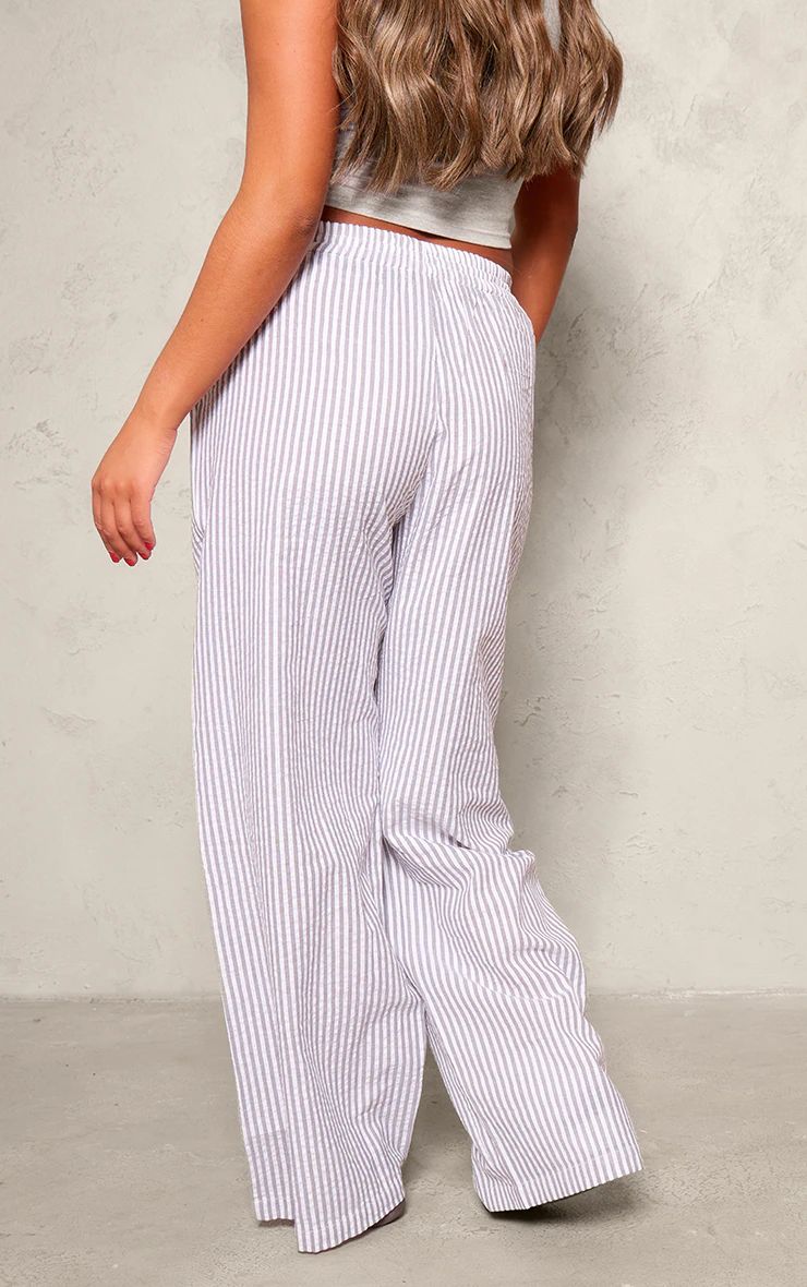 Grey Pinstripe Linen Look Elasticated Waist Pants | PrettyLittleThing US