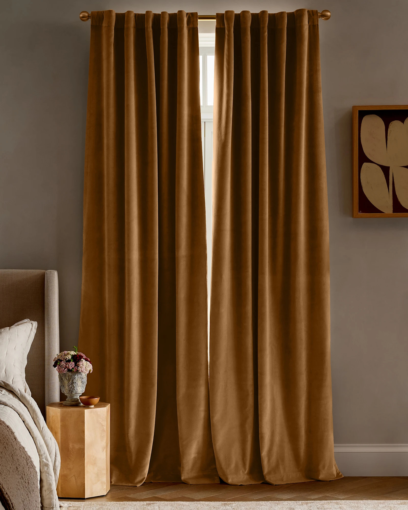 Quince | Cotton Velvet Room Darkening Curtain in Navy, Size 48x96 | Quince