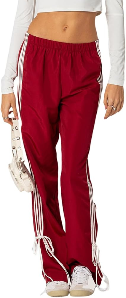 Women 's Parachute Pants Elastic Waist Baggy Wide Leg Track Pants 80s Y2K Side Bow Tie Cargo Pant... | Amazon (US)