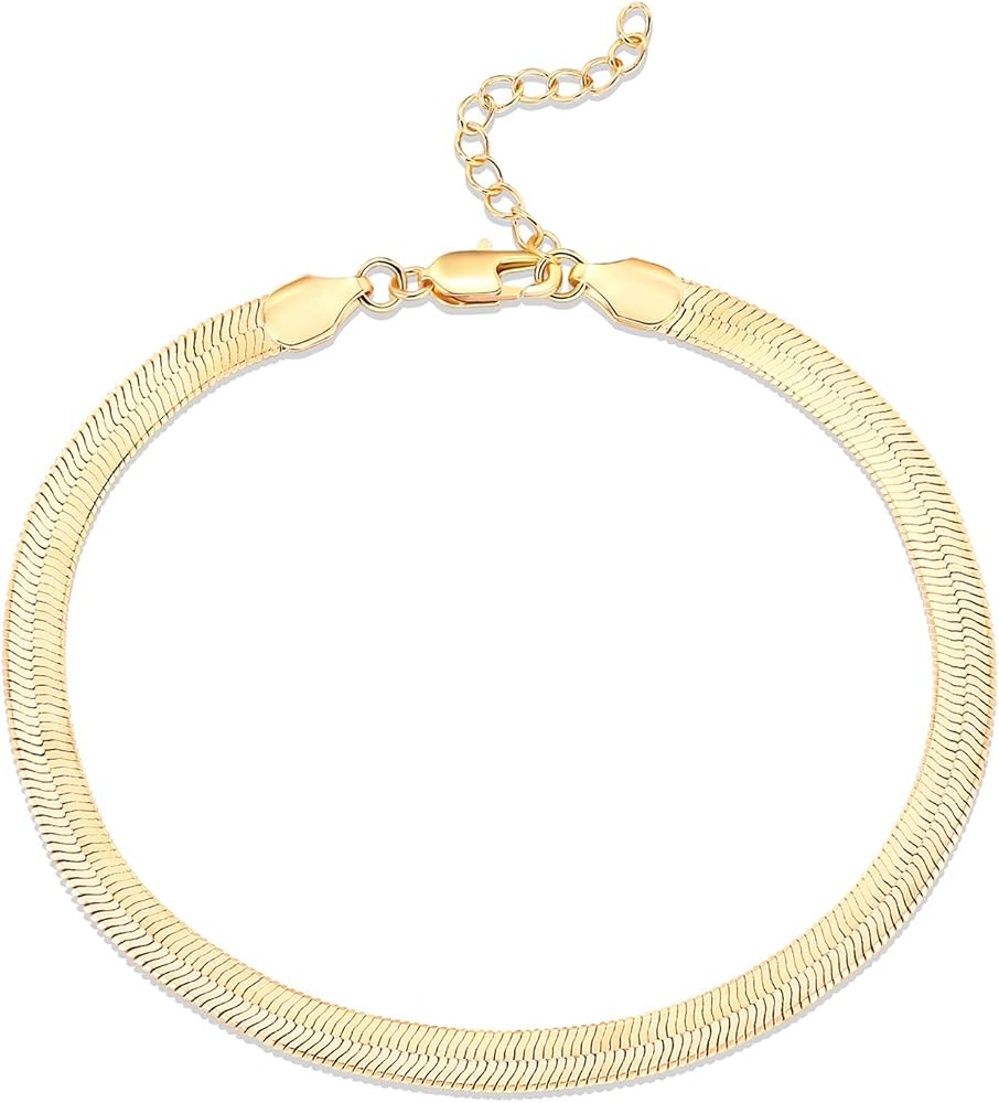 PAVOI 14K Gold Plated Charm Link Flat Gold Anklets for Women | Amazon (US)