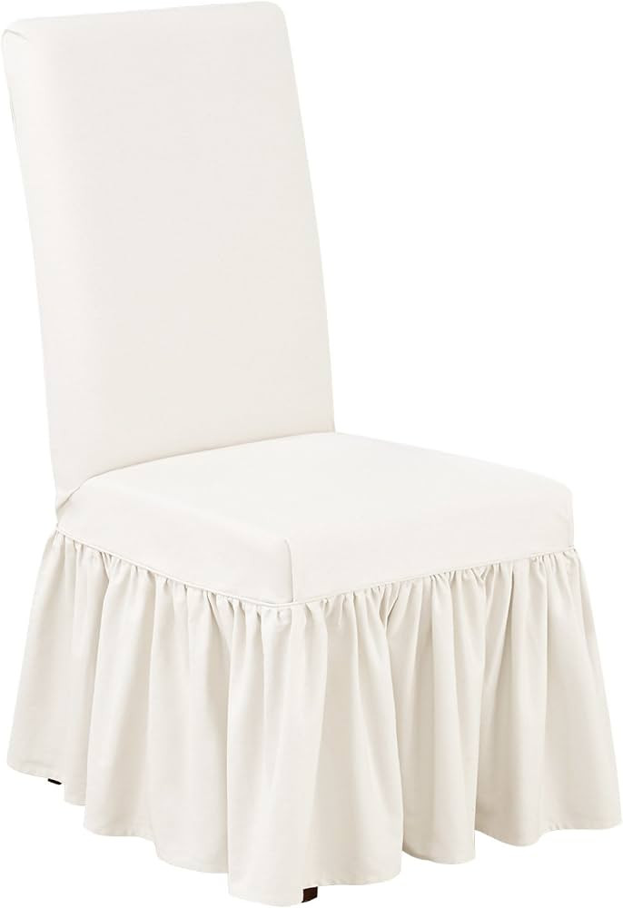 SureFit Essential Twill Ruffled Long Dining Chair Slipcover, Dining Chair Cover with Cotton Solid... | Amazon (US)