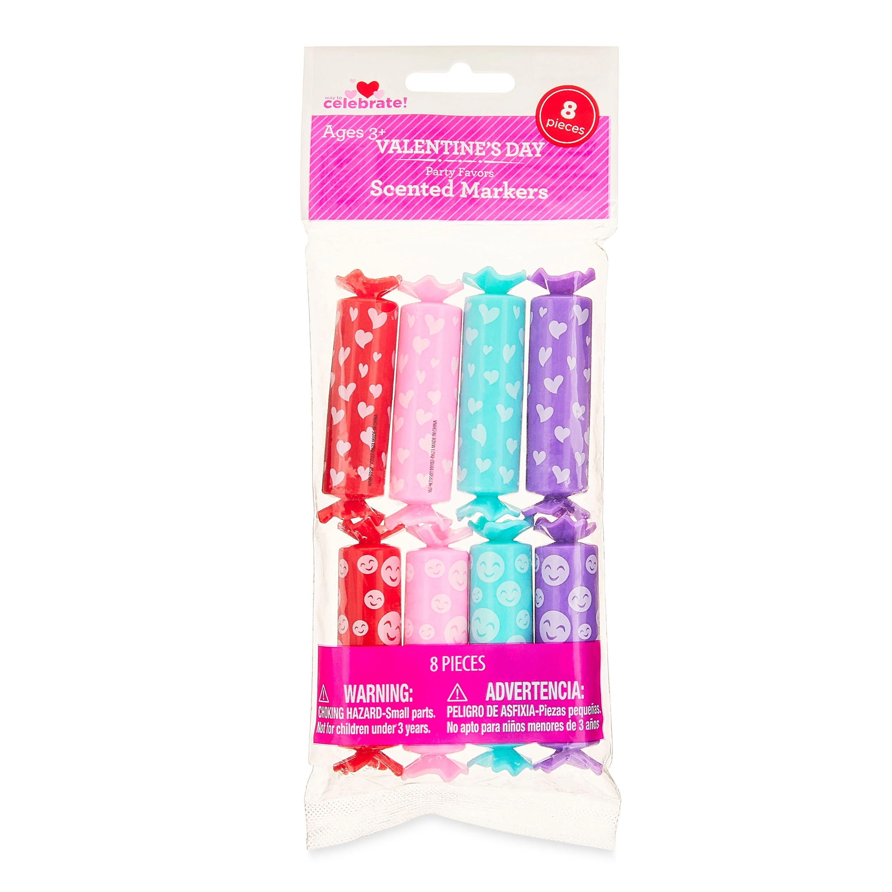 Valentine's Day Multicolor Plastic Scented Marker Party Favors, 8 Count, by Way To Celebrate | Walmart (US)