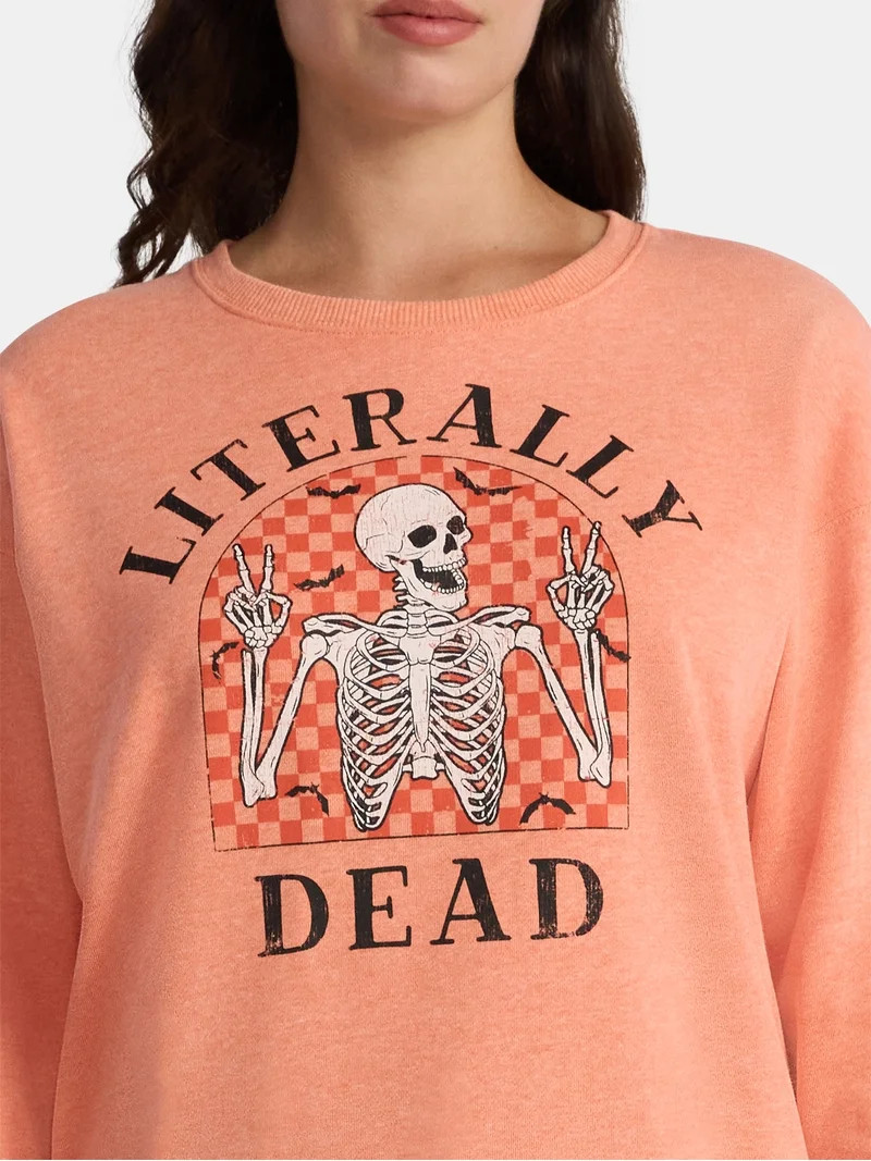 Women's Halloween Literally Dead Graphic Fleece Sweatshirt from Way to Celebrate, Sizes S-3XL | Walmart (US)