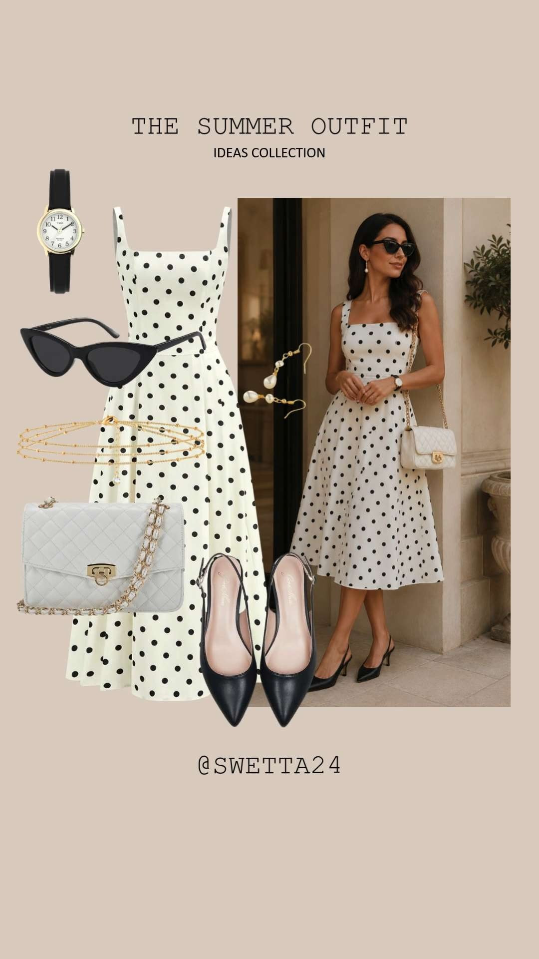 🖤⚪ A timeless polka dot moment that never goes out of style.

Paired this elegant midi dress with classic slingback heels, a quilted chain bag, gold jewelry, and chic cat-eye sunglasses for the perfect day-to-night look. Effortlessly polished, feminine, and endlessly versatile.

Linked every piece in my collection. ✨

#LTKStyle #PolkaDotDress #ClassicFashion #MidiDressStyle #CapsuleWardrobe #ElegantStyle #LTKFashion #OutfitInspiration #SummerChic #TimelessStyle #NeutralLuxury #FashionFinds #ShopMyStyle #LTKUnder100 #Swetta24 

 