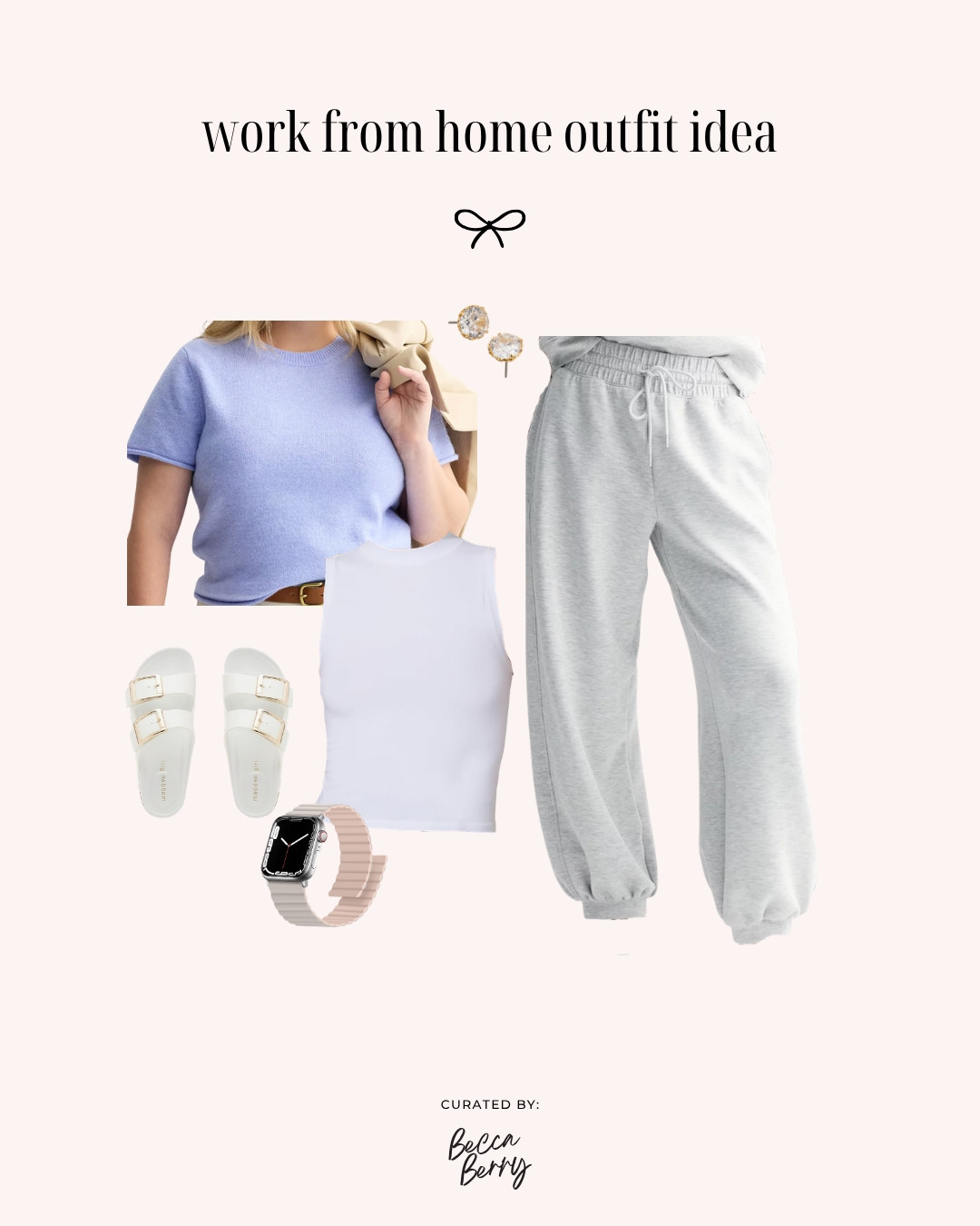 Easy work from home outfit for the corporate girlies:

▪️Short sleeve sweater (still professional but still works for summer).
▪️Crewneck sleeveless tank (perfect for laying underneath a short sleeve cardigan or sweater).
▪️Jogger pants
▪️Slides (if you need to step outside)
▪️Accessories: magentic Apple Watch band, Kate Spade brilliance earings, any other everyday jewelry.

#LTKootd #LTKMidsize #LTKWorkwear