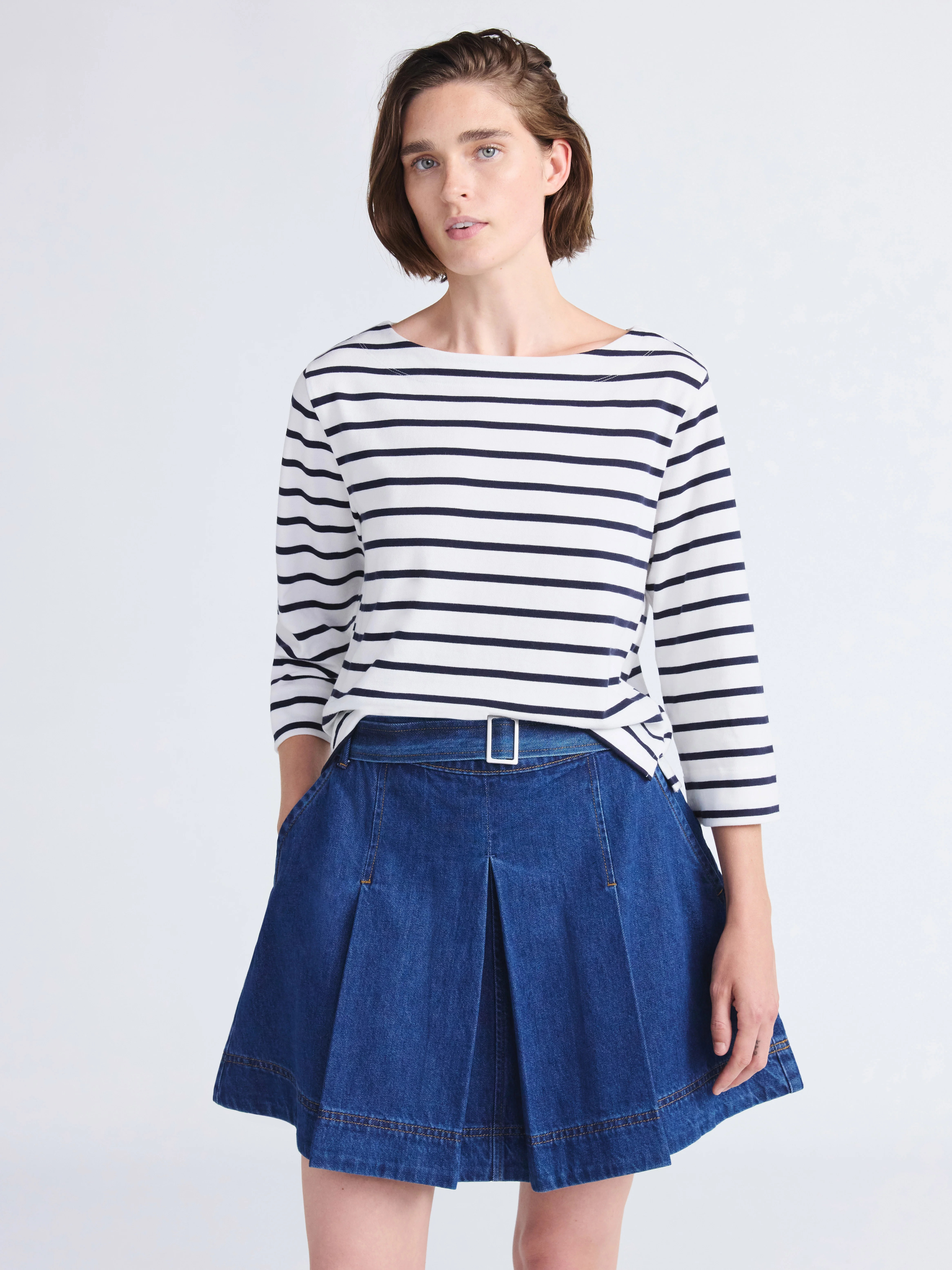 Free Assembly Women's and Women's Plus Striped Cotton Boatneck Tee with 3/4-Length Sleeves, Sizes... | Walmart (US)