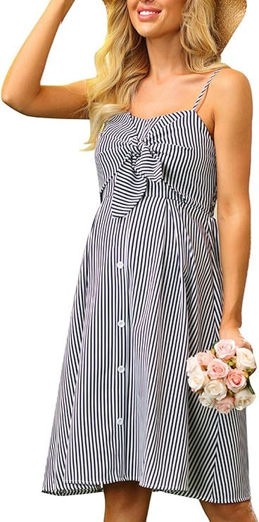 Maacie Women Maternity Striped Cami Dress Spaghetti Straps Buttons Down Dress | Amazon (US)