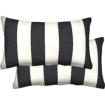 Honeycomb Indoor/Outdoor Cabana Stripe Black & Ivory Lumbar Toss Pillow: Recycled Fiberfill, Weat... | Amazon (US)