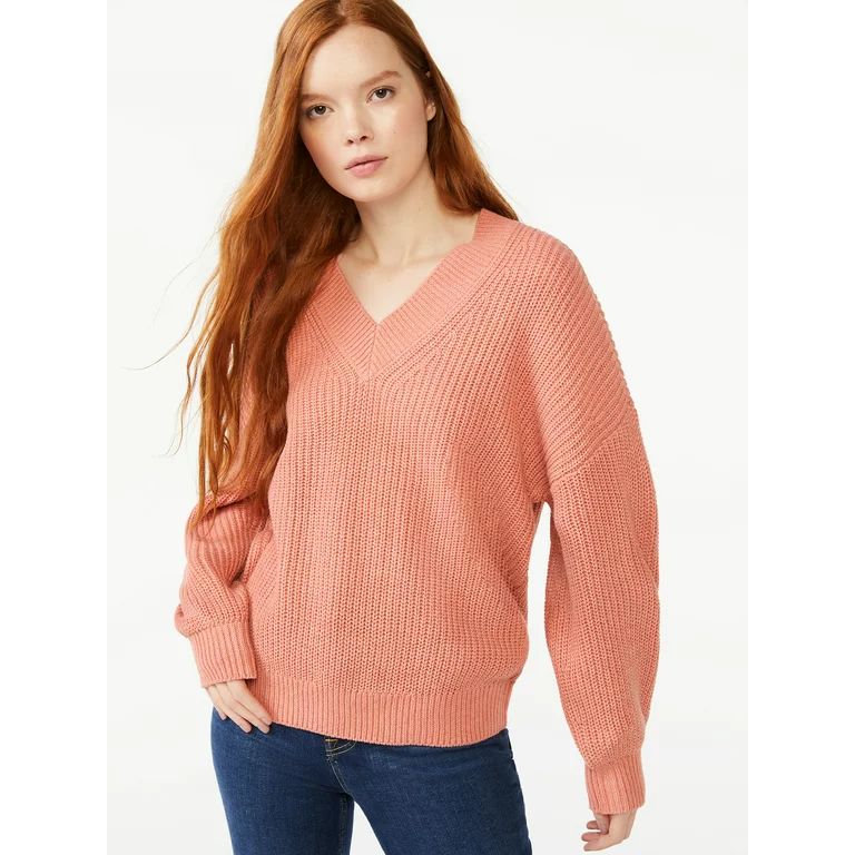 Free Assembly Women's Wide V-Neck Sweater with Long Sleeves | Walmart (US)