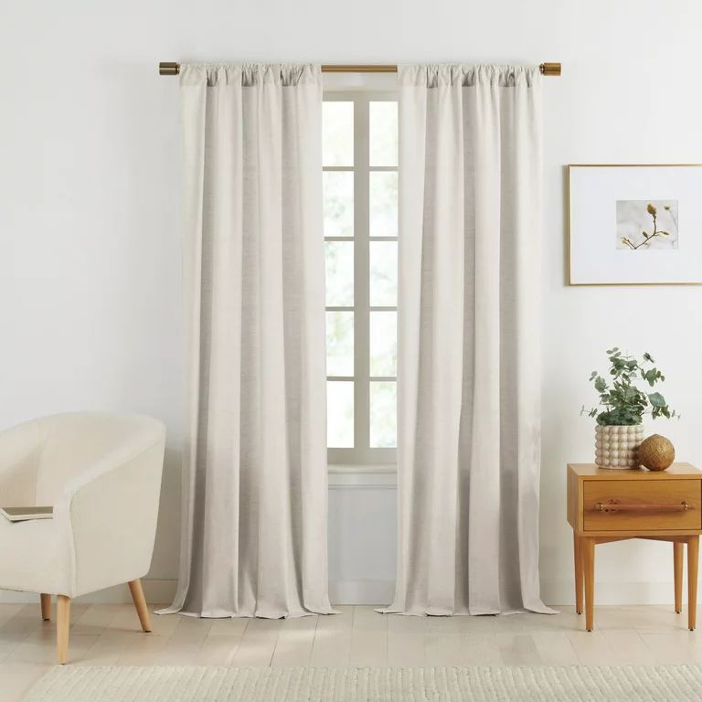 Gap Home Yarn Dyed Chambray Organic Cotton Window Curtain Pair, Khaki, 48 x 63 inches | Walmart (US)