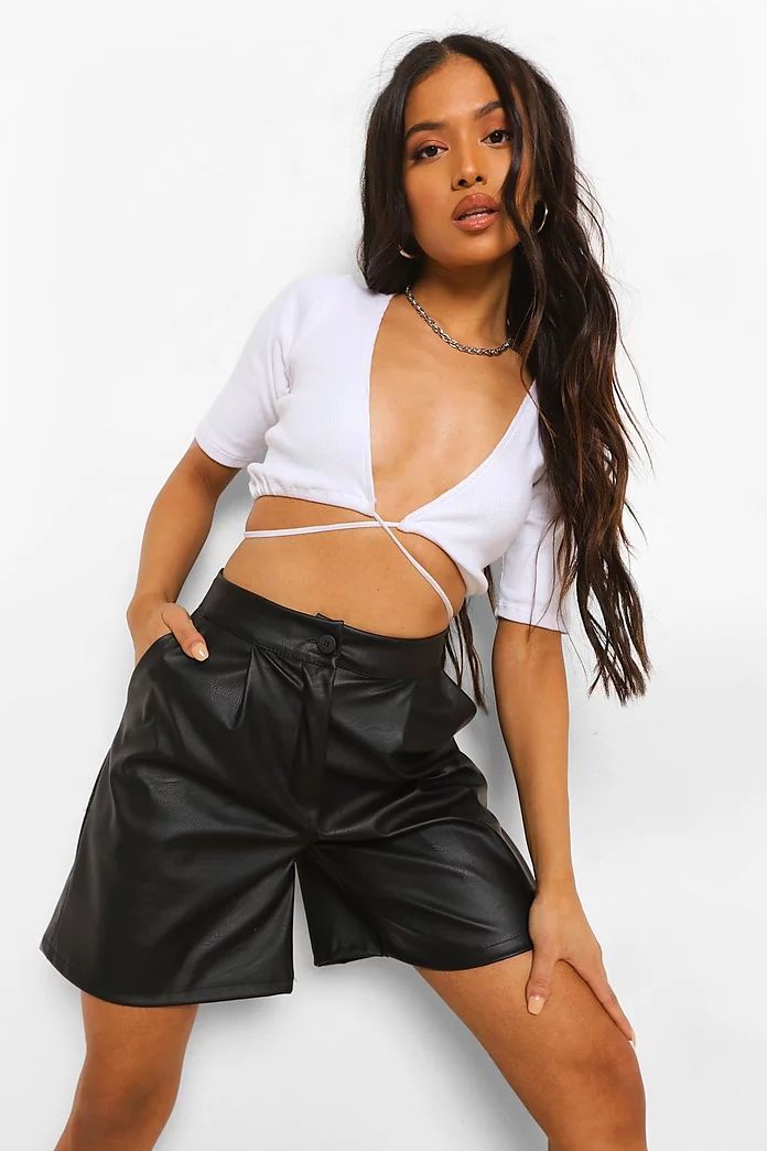 Petite Pu Longline Shorts | Boohoo.com (US & CA)