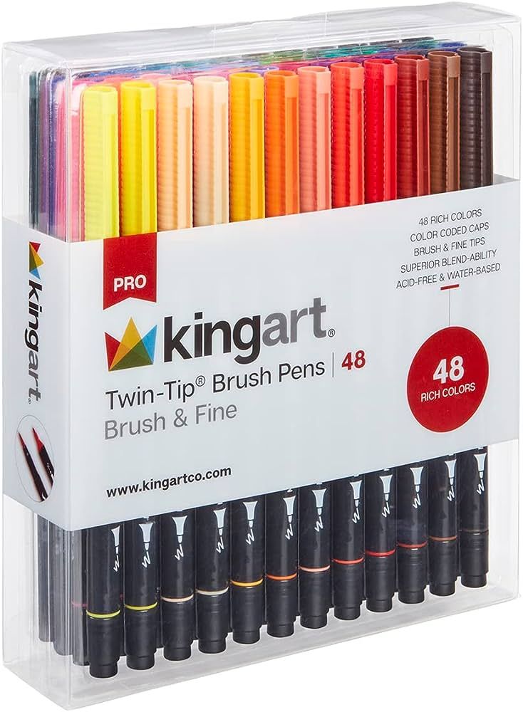 KINGART PRO Dual Twin-Tip Brush Pens, Set of 48 Unique & Vivid Colors, Watercolor Markers with Fl... | Amazon (US)