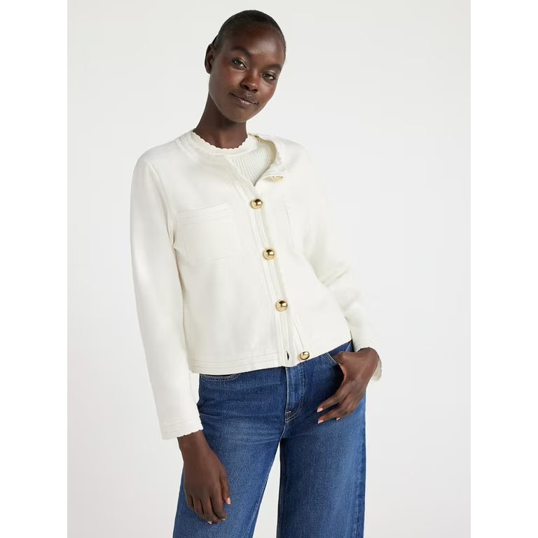 Free Assembly Women’s Chest Pocket Cardigan Sweater with Long Sleeves, Midweight, Sizes XS-XXL | Walmart (US)