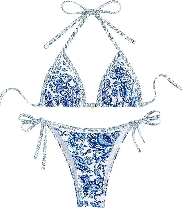 Women's Floral Printed Bathing Suit Halter Paisley Summer Swimsuit Bikinis Set | Amazon (US)