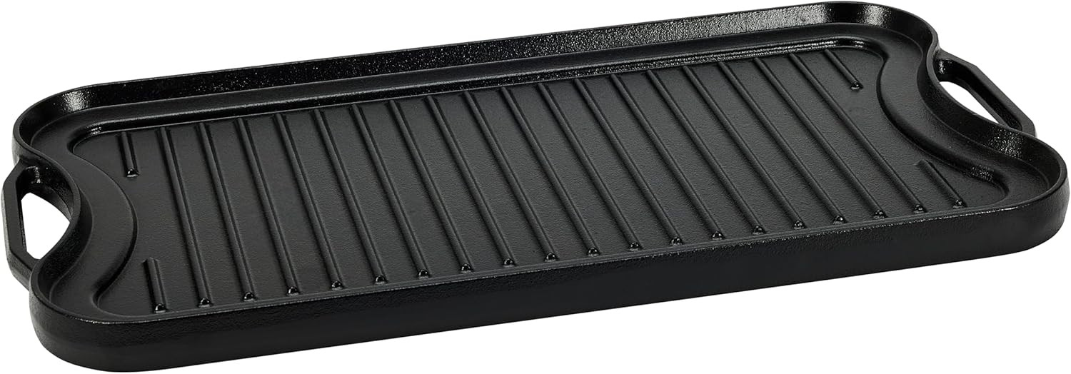 Amazon Basics Pre-Seasoned Cast Iron Reversible Rectangular Grill/Griddle, Black, 20 x 10.63 x 0.... | Amazon (US)